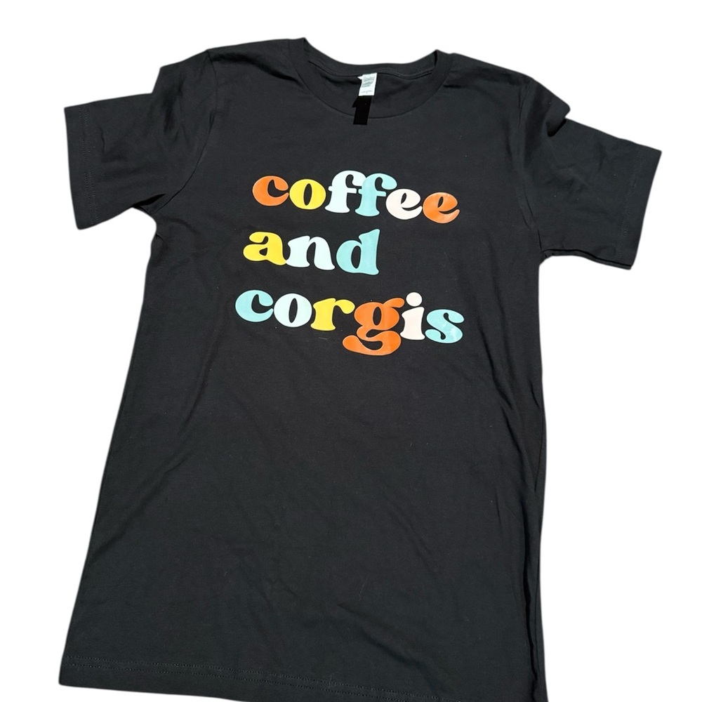 Made by Me! Coffee and Corgis T-Shirt Dog Lover Unisex Black Graphic Tee